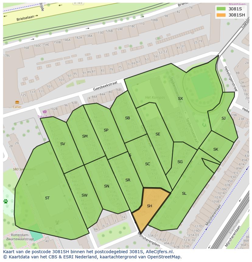 Afbeelding van het postcodegebied 3081 SH op de kaart.
