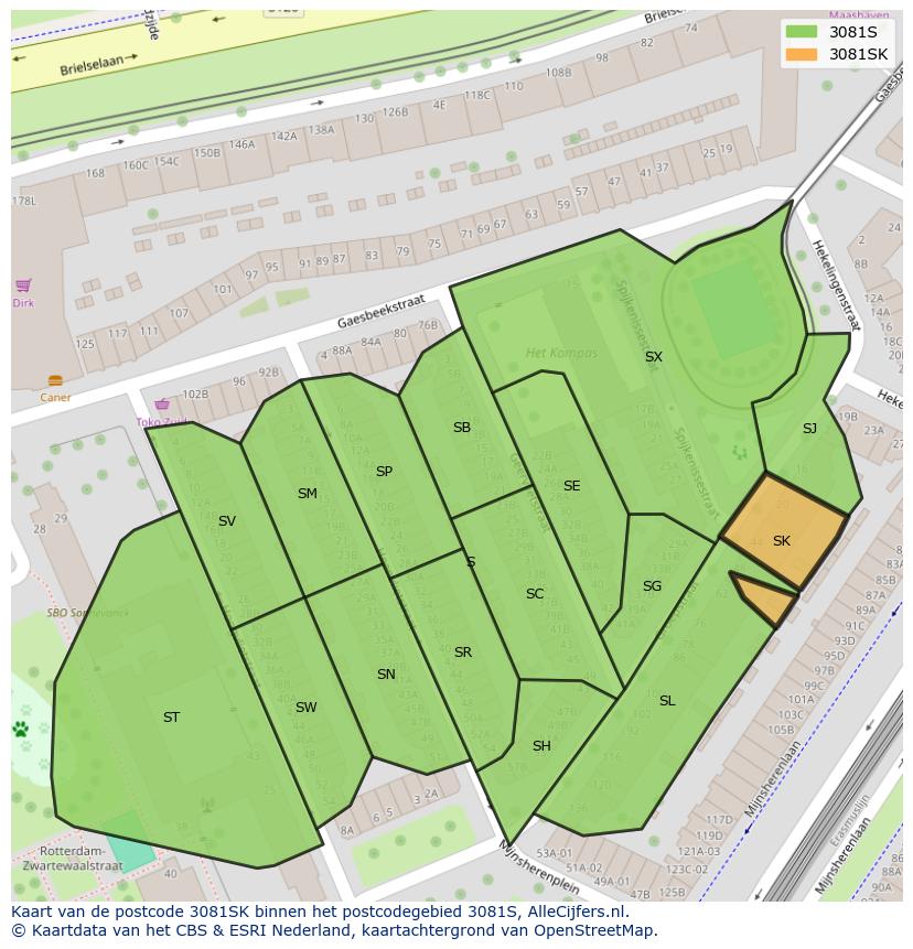 Afbeelding van het postcodegebied 3081 SK op de kaart.