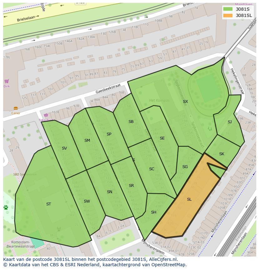 Afbeelding van het postcodegebied 3081 SL op de kaart.