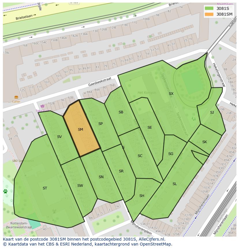 Afbeelding van het postcodegebied 3081 SM op de kaart.