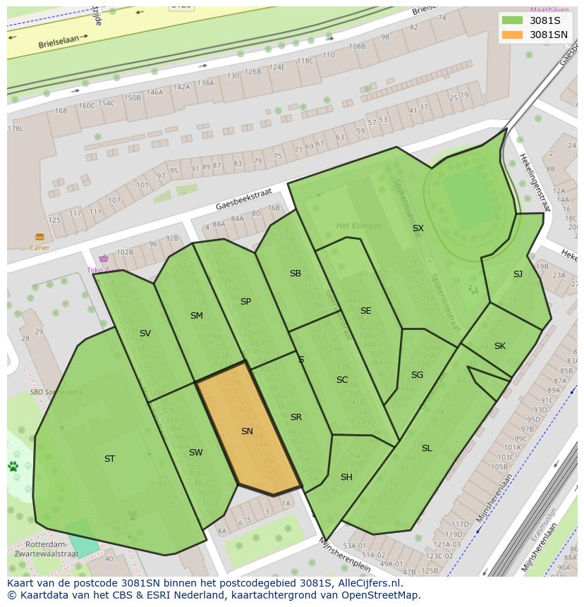Afbeelding van het postcodegebied 3081 SN op de kaart.