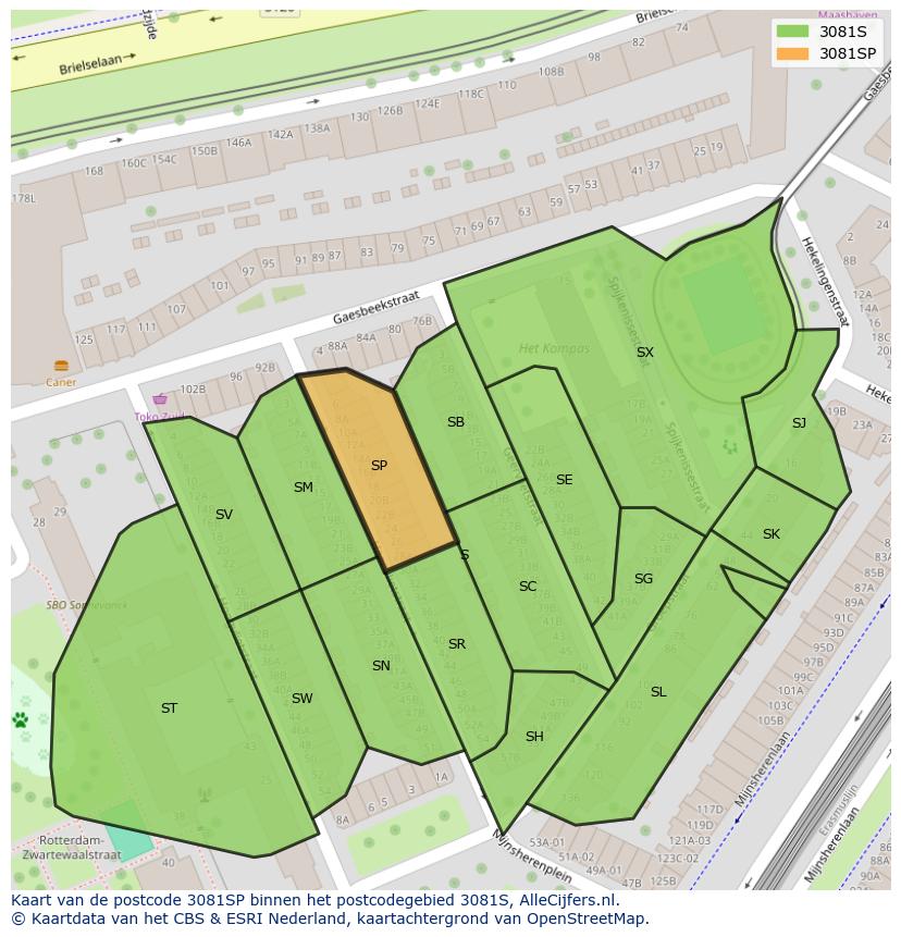 Afbeelding van het postcodegebied 3081 SP op de kaart.