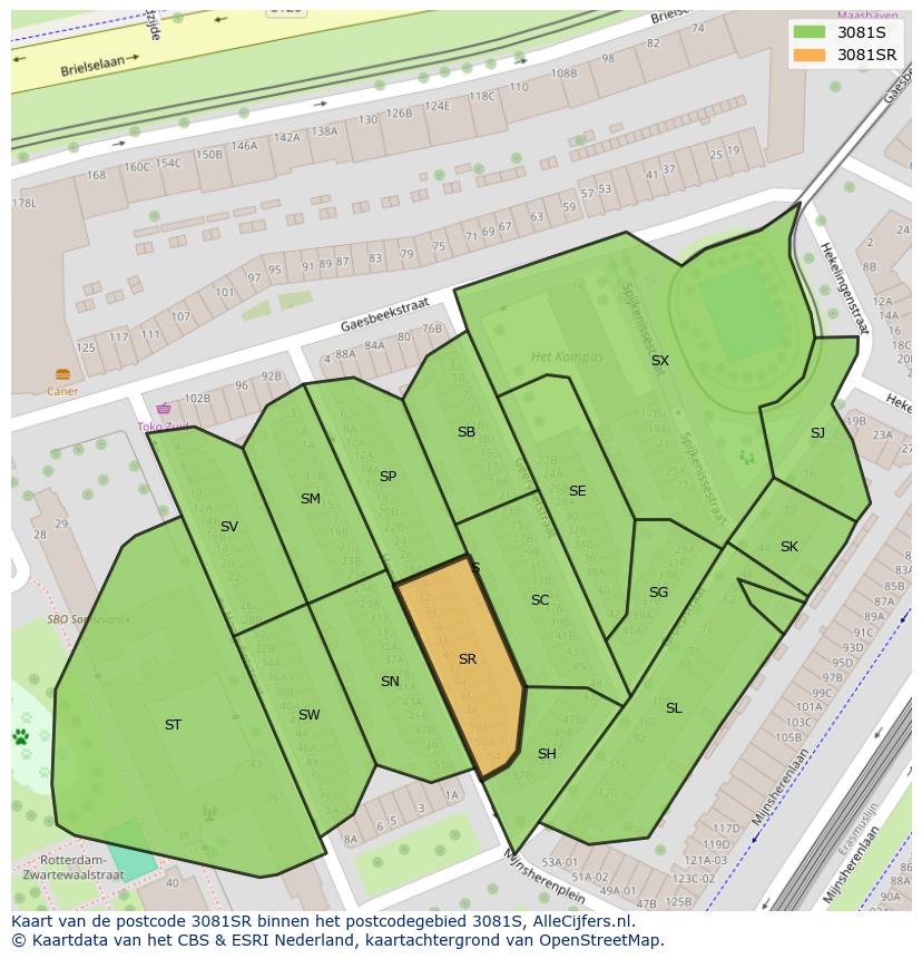 Afbeelding van het postcodegebied 3081 SR op de kaart.