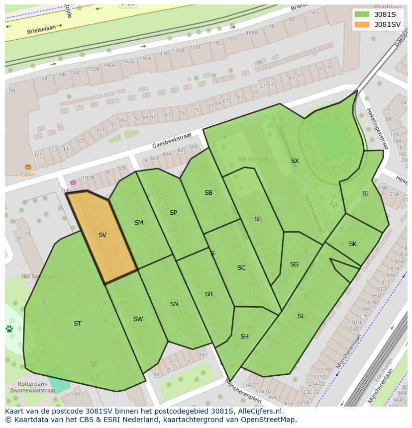 Afbeelding van het postcodegebied 3081 SV op de kaart.