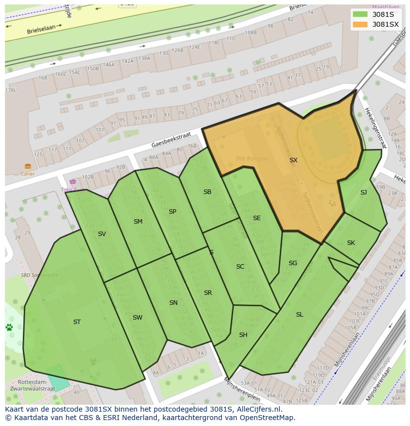 Afbeelding van het postcodegebied 3081 SX op de kaart.