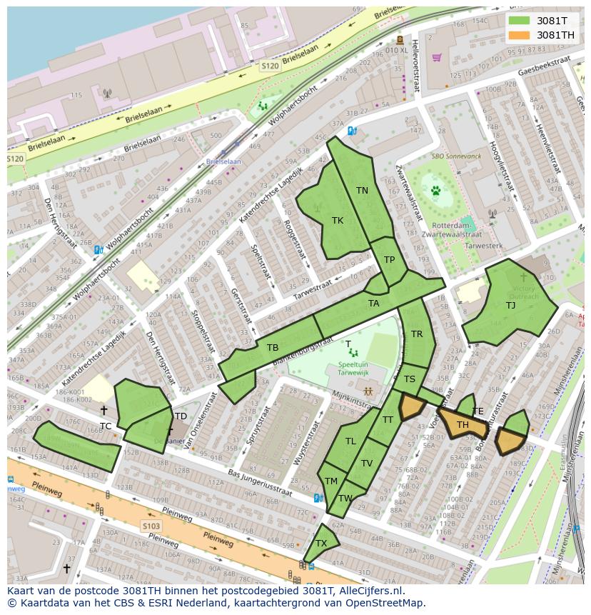 Afbeelding van het postcodegebied 3081 TH op de kaart.