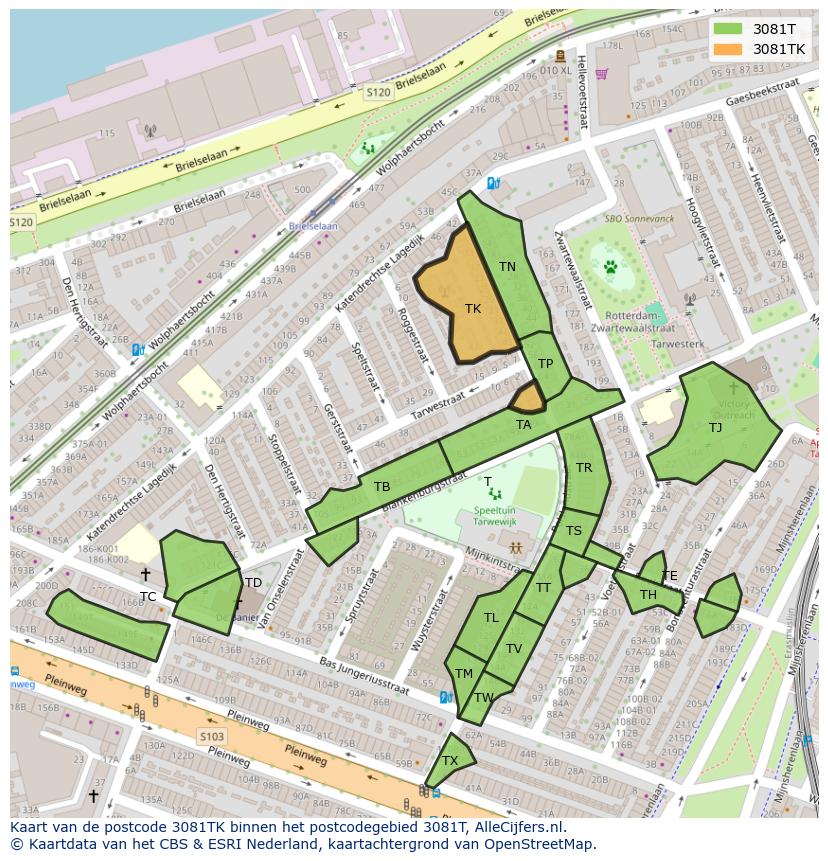 Afbeelding van het postcodegebied 3081 TK op de kaart.