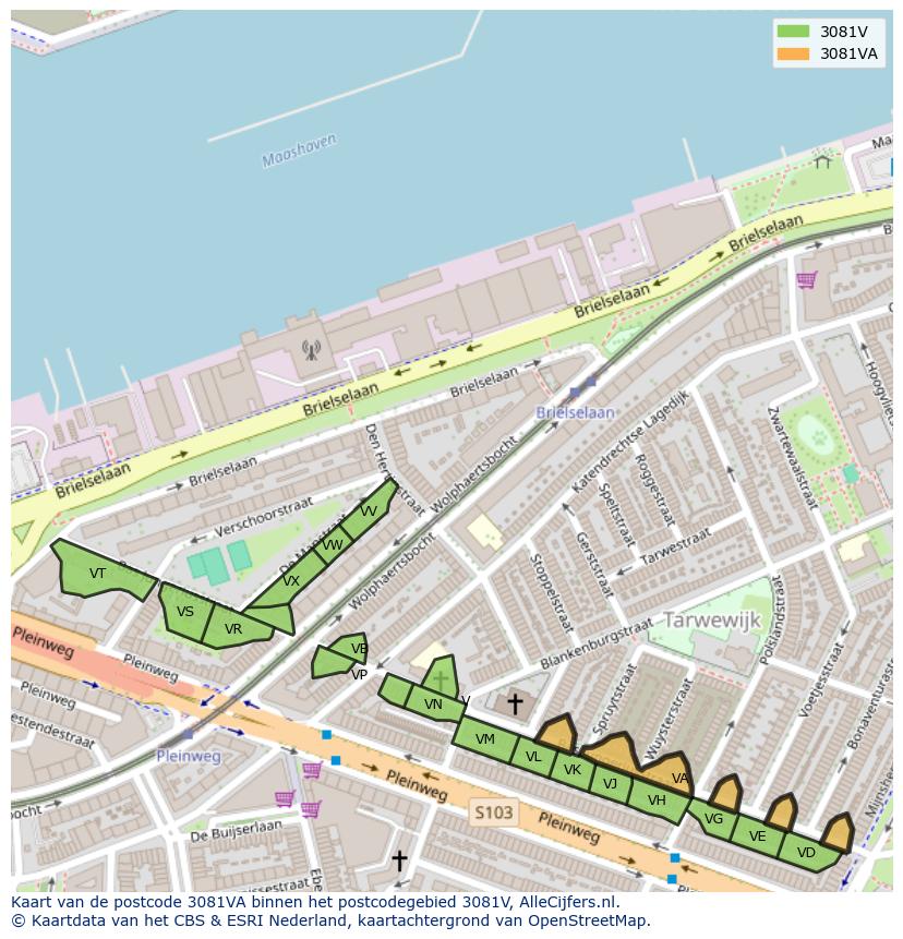 Afbeelding van het postcodegebied 3081 VA op de kaart.