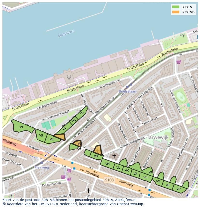 Afbeelding van het postcodegebied 3081 VB op de kaart.