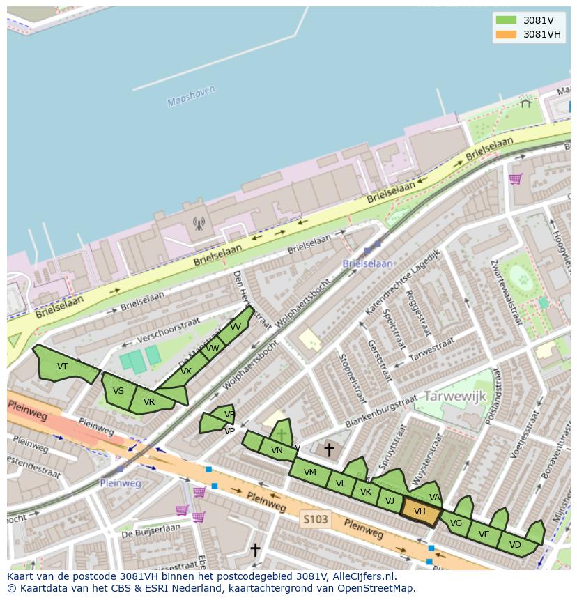 Afbeelding van het postcodegebied 3081 VH op de kaart.