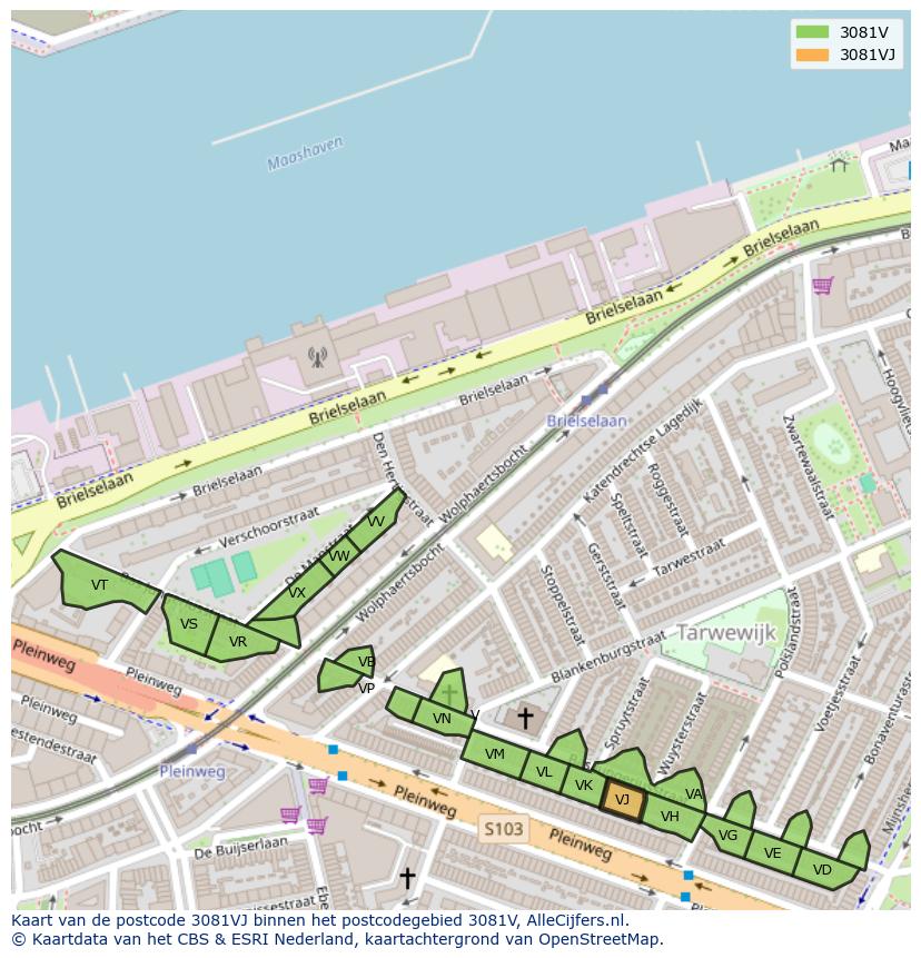 Afbeelding van het postcodegebied 3081 VJ op de kaart.