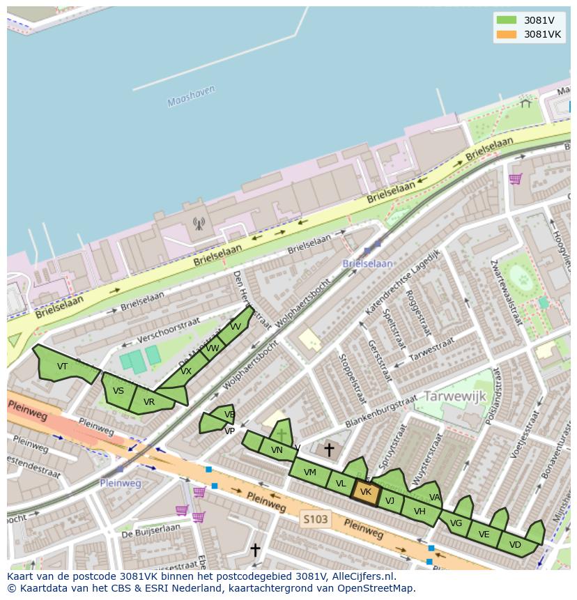 Afbeelding van het postcodegebied 3081 VK op de kaart.