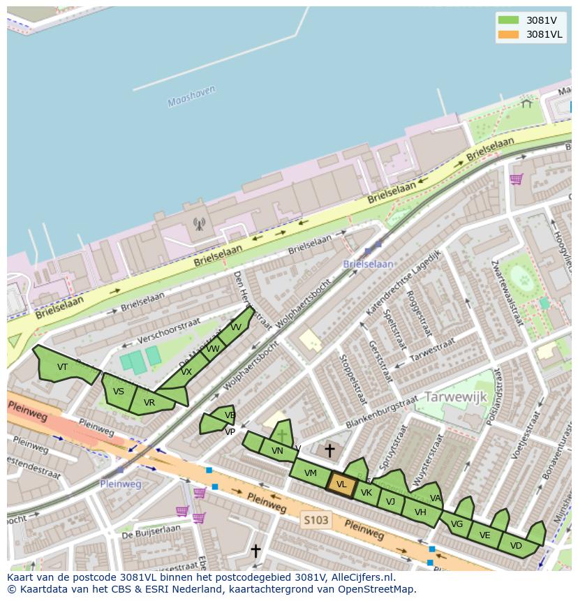 Afbeelding van het postcodegebied 3081 VL op de kaart.