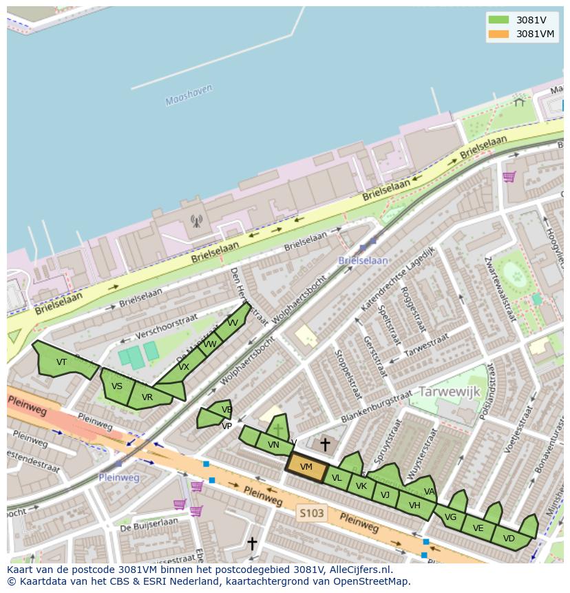 Afbeelding van het postcodegebied 3081 VM op de kaart.
