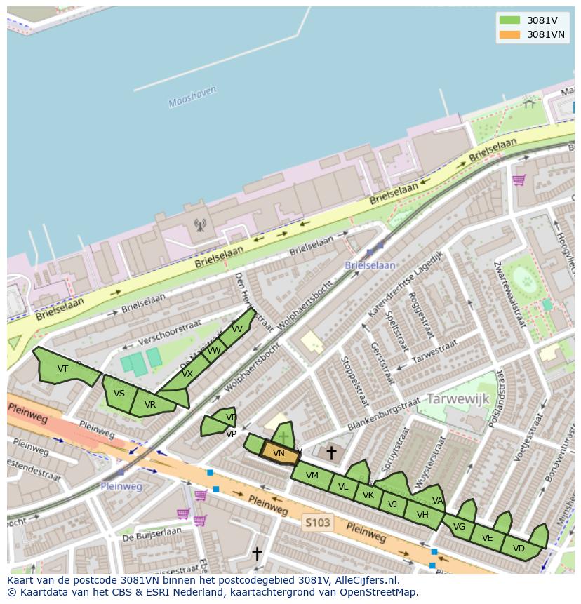 Afbeelding van het postcodegebied 3081 VN op de kaart.