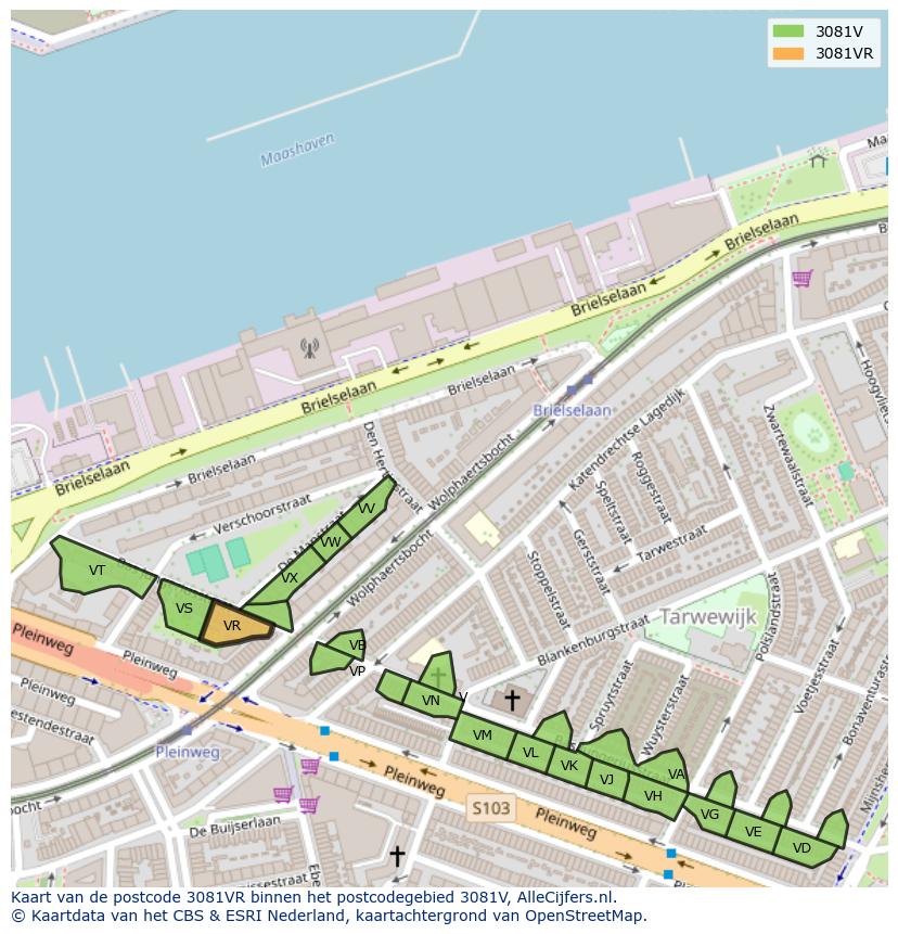 Afbeelding van het postcodegebied 3081 VR op de kaart.