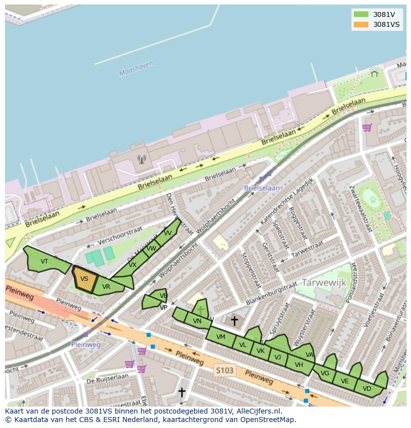 Afbeelding van het postcodegebied 3081 VS op de kaart.