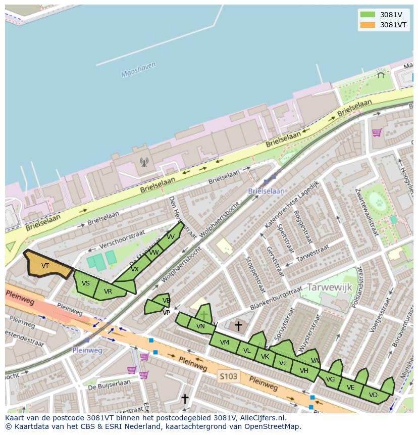 Afbeelding van het postcodegebied 3081 VT op de kaart.