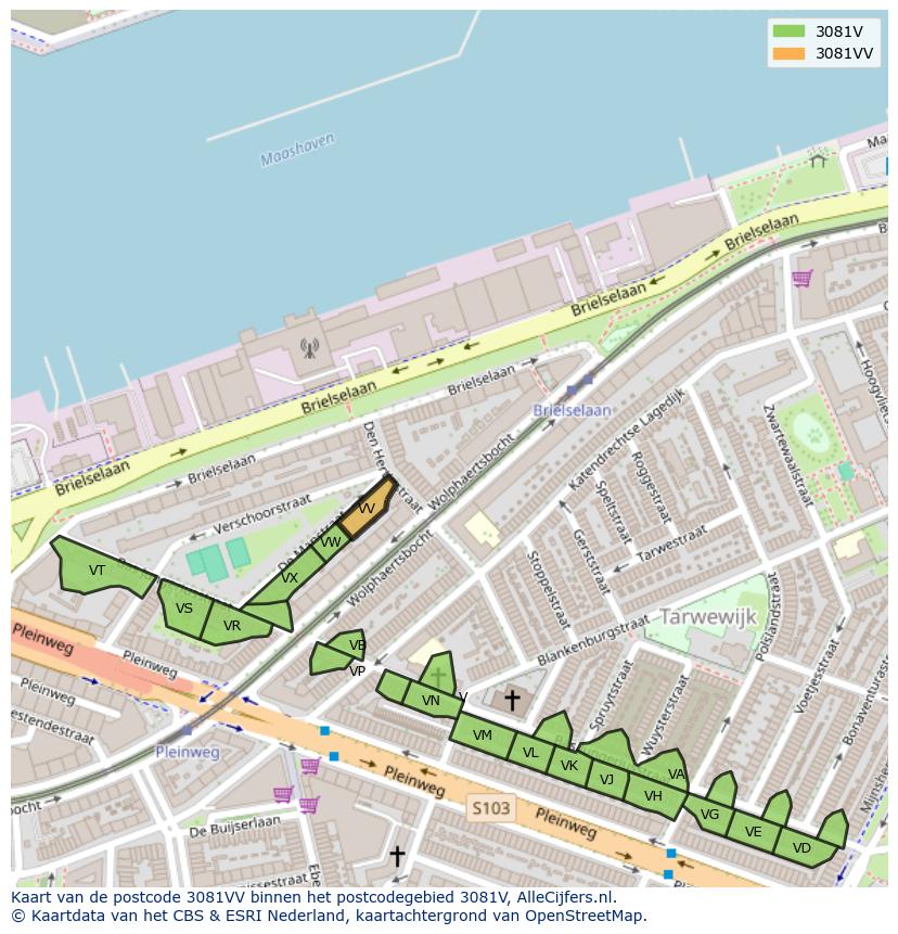 Afbeelding van het postcodegebied 3081 VV op de kaart.