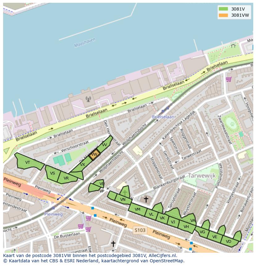 Afbeelding van het postcodegebied 3081 VW op de kaart.
