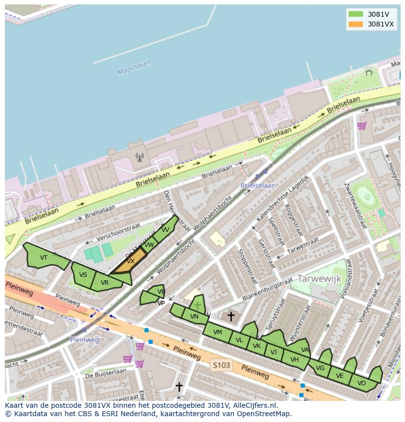 Afbeelding van het postcodegebied 3081 VX op de kaart.