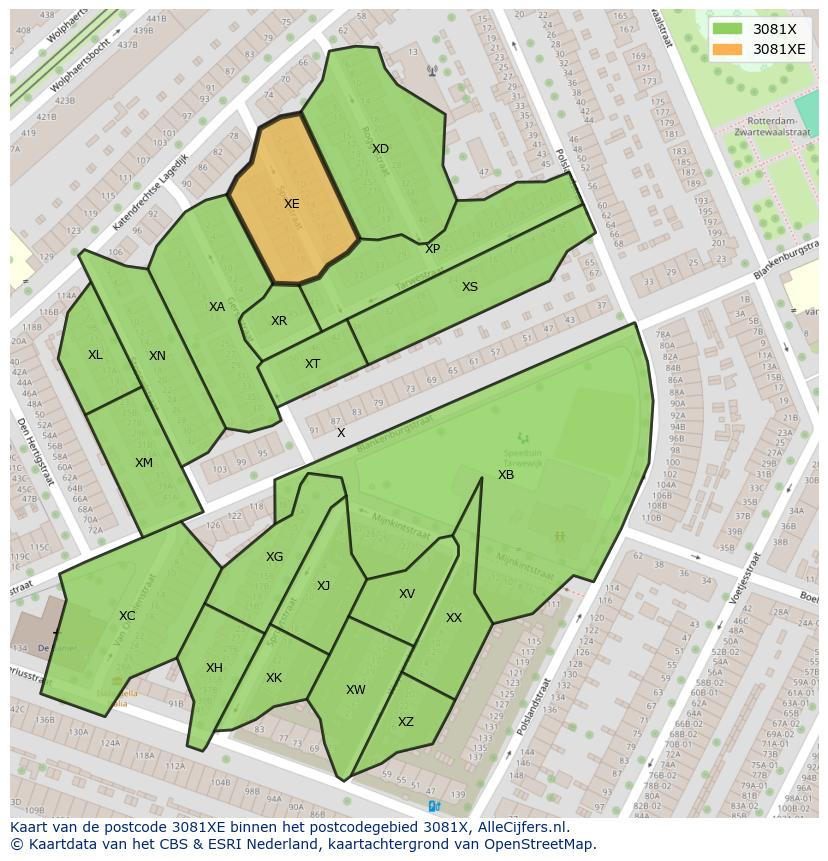 Afbeelding van het postcodegebied 3081 XE op de kaart.