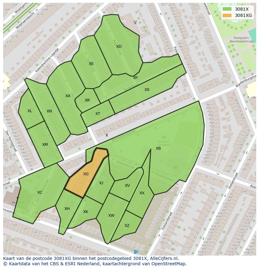 Afbeelding van het postcodegebied 3081 XG op de kaart.
