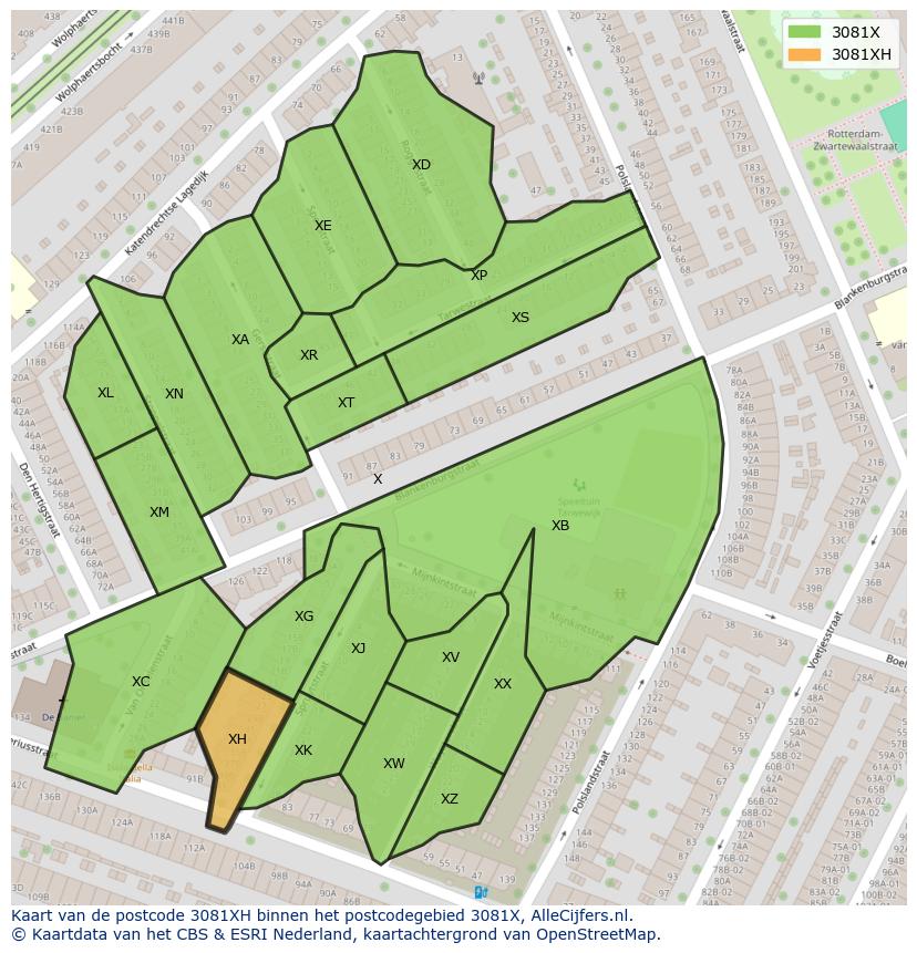 Afbeelding van het postcodegebied 3081 XH op de kaart.