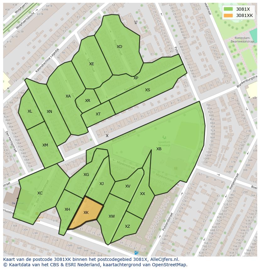 Afbeelding van het postcodegebied 3081 XK op de kaart.