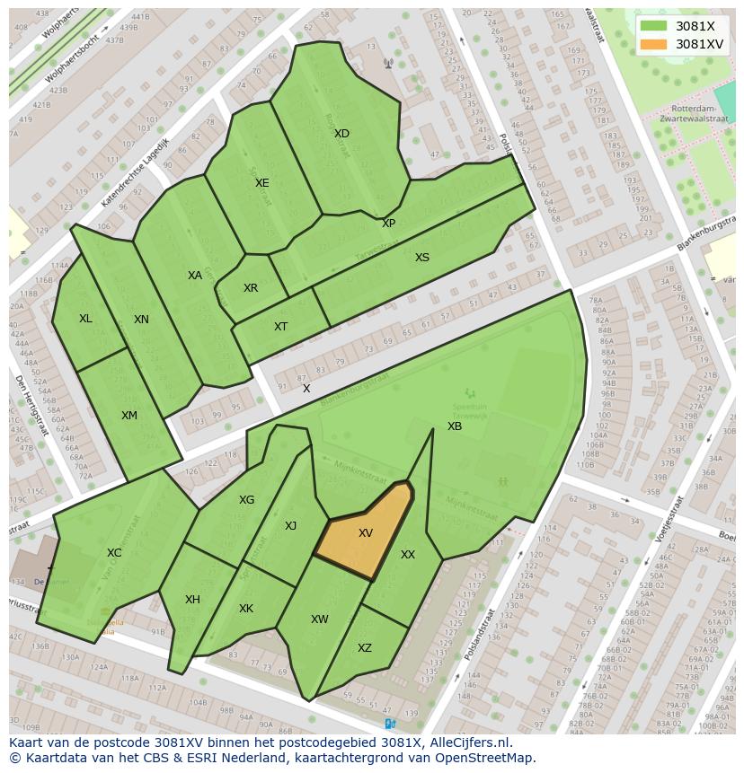 Afbeelding van het postcodegebied 3081 XV op de kaart.