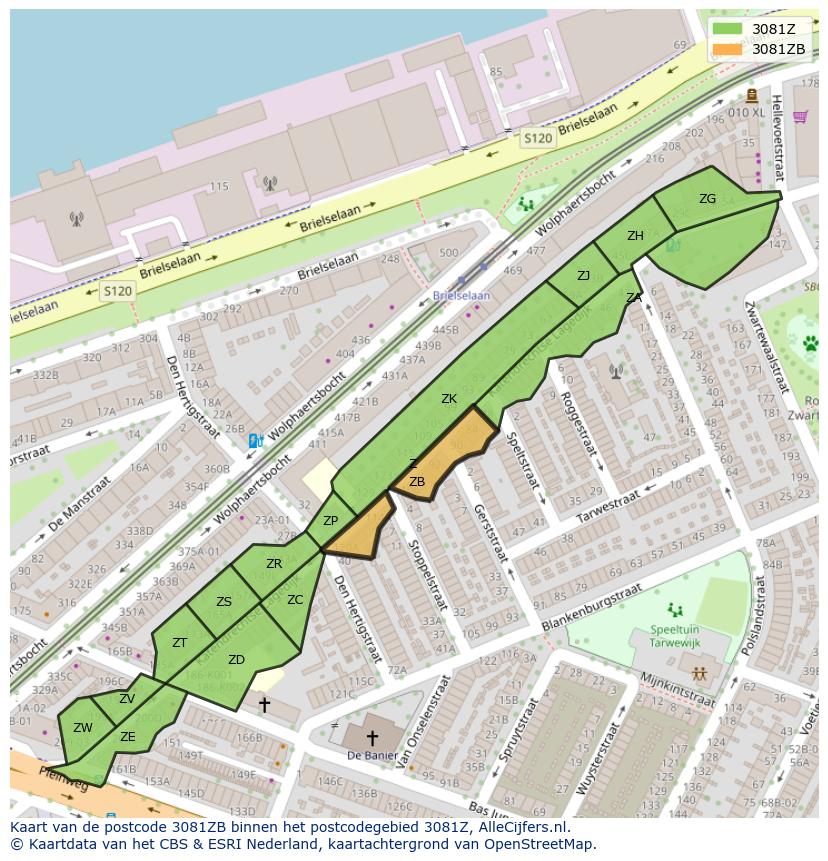 Afbeelding van het postcodegebied 3081 ZB op de kaart.