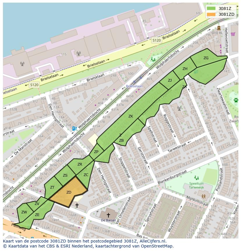Afbeelding van het postcodegebied 3081 ZD op de kaart.
