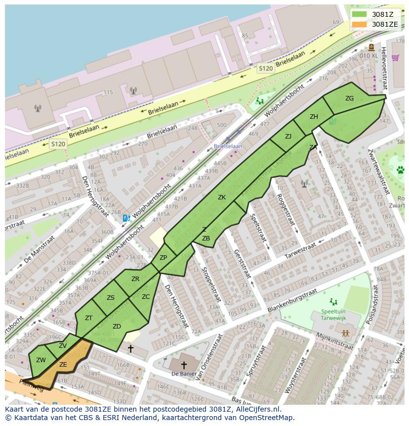 Afbeelding van het postcodegebied 3081 ZE op de kaart.
