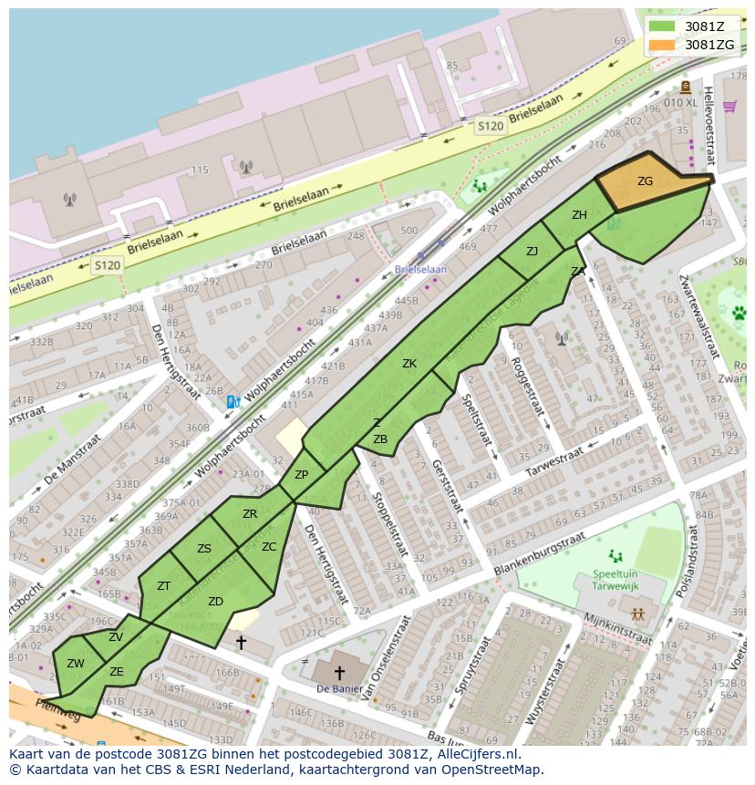 Afbeelding van het postcodegebied 3081 ZG op de kaart.