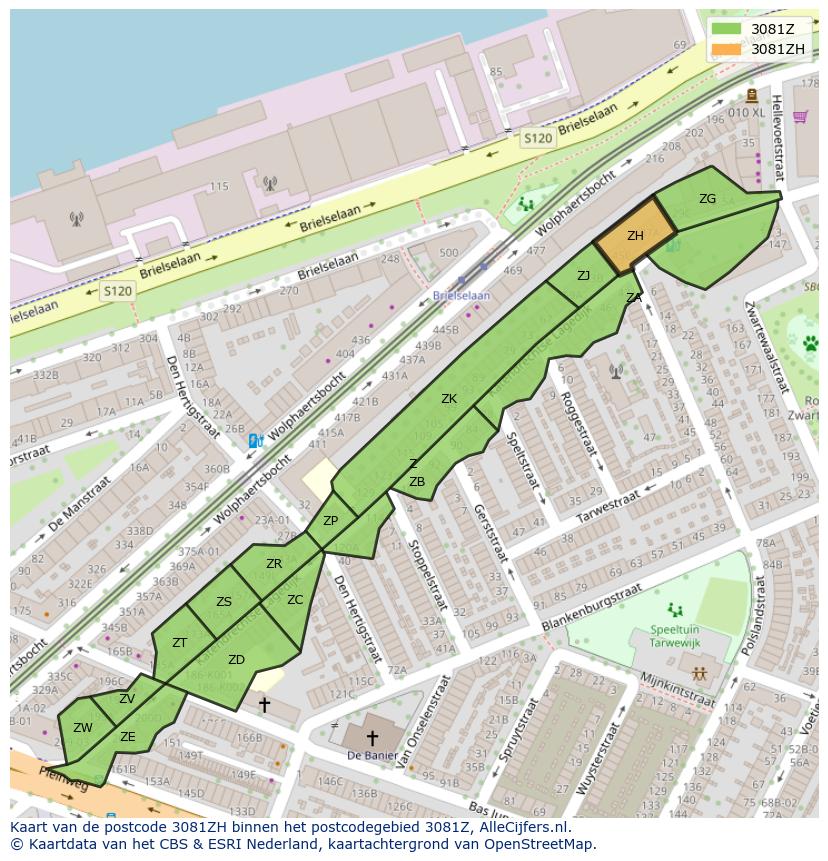 Afbeelding van het postcodegebied 3081 ZH op de kaart.