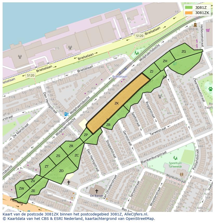 Afbeelding van het postcodegebied 3081 ZK op de kaart.