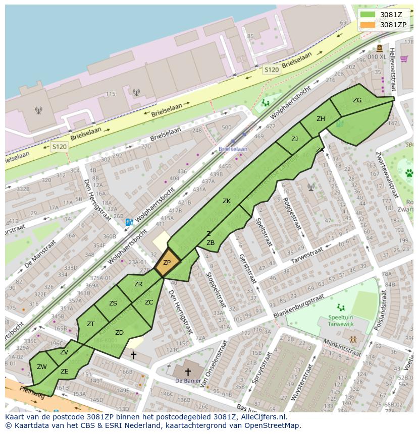 Afbeelding van het postcodegebied 3081 ZP op de kaart.