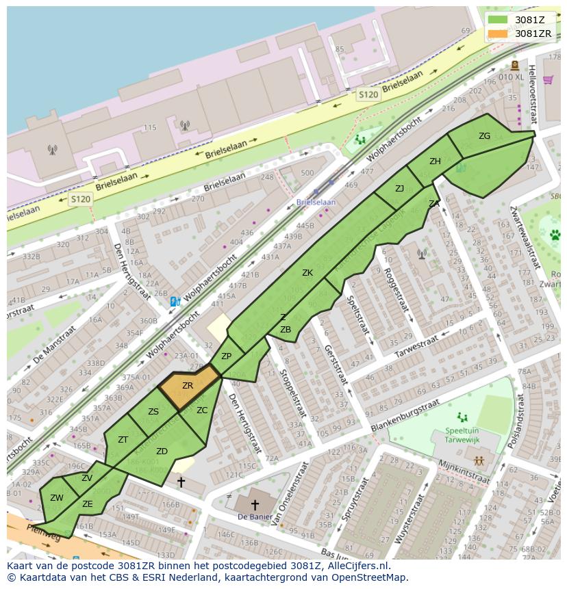 Afbeelding van het postcodegebied 3081 ZR op de kaart.