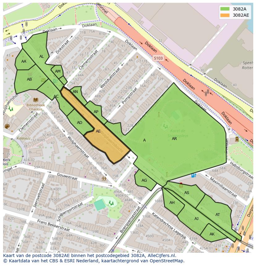 Afbeelding van het postcodegebied 3082 AE op de kaart.