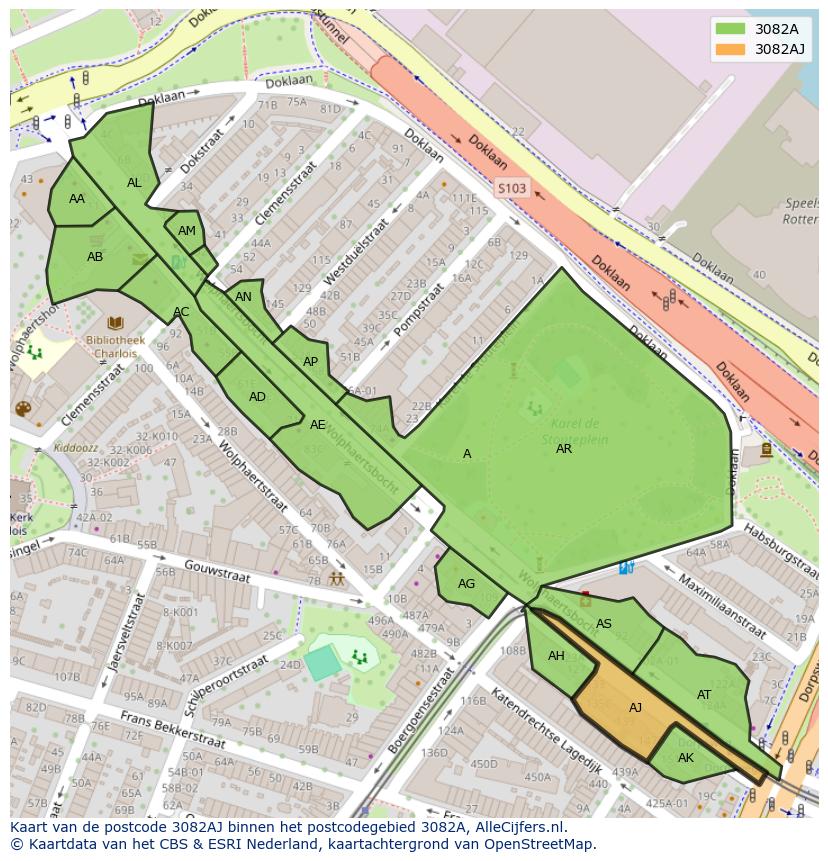 Afbeelding van het postcodegebied 3082 AJ op de kaart.