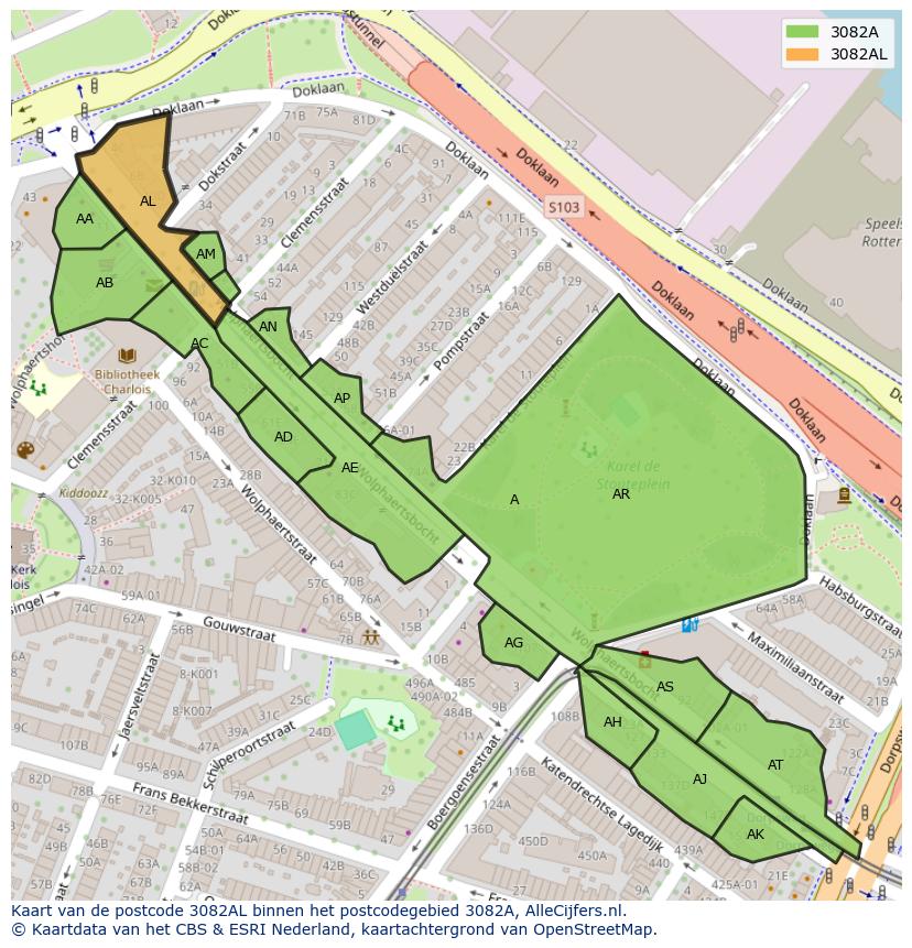 Afbeelding van het postcodegebied 3082 AL op de kaart.