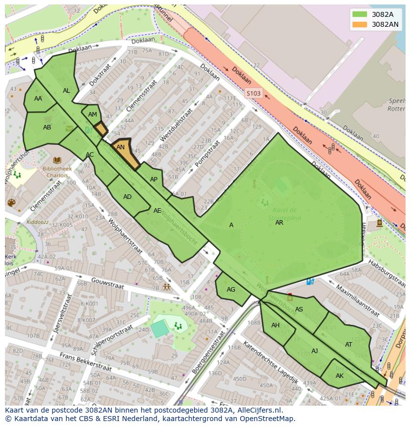 Afbeelding van het postcodegebied 3082 AN op de kaart.
