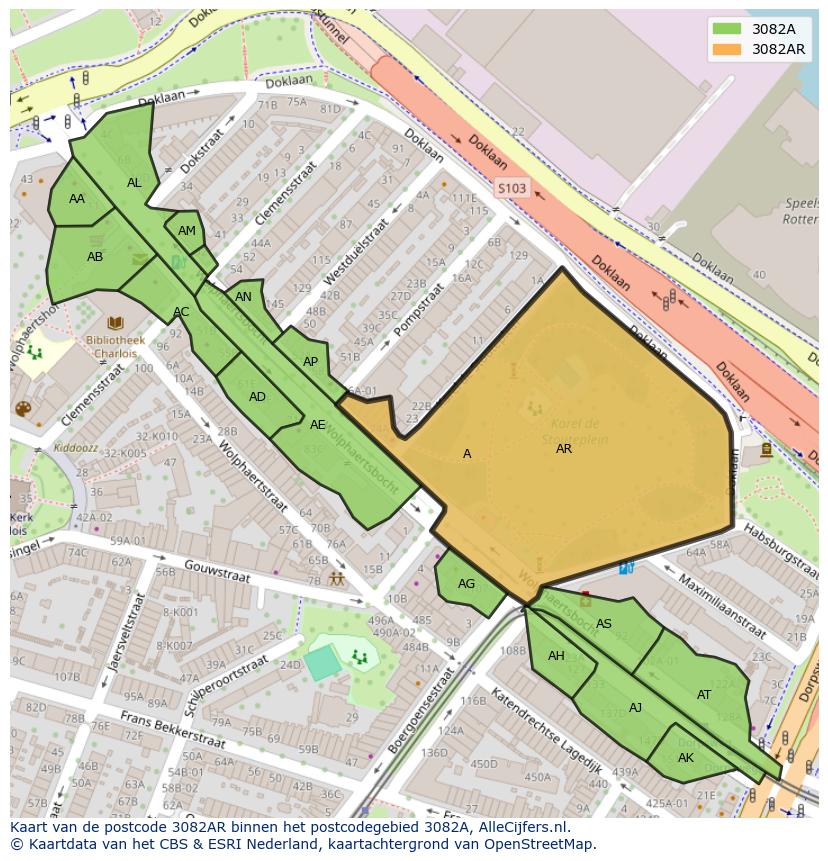 Afbeelding van het postcodegebied 3082 AR op de kaart.