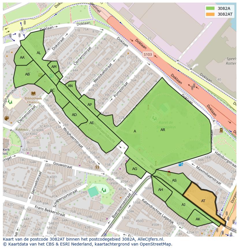 Afbeelding van het postcodegebied 3082 AT op de kaart.