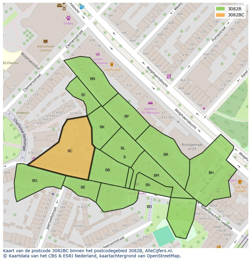 Afbeelding van het postcodegebied 3082 BC op de kaart.