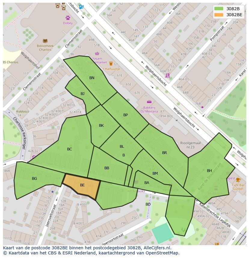 Afbeelding van het postcodegebied 3082 BE op de kaart.