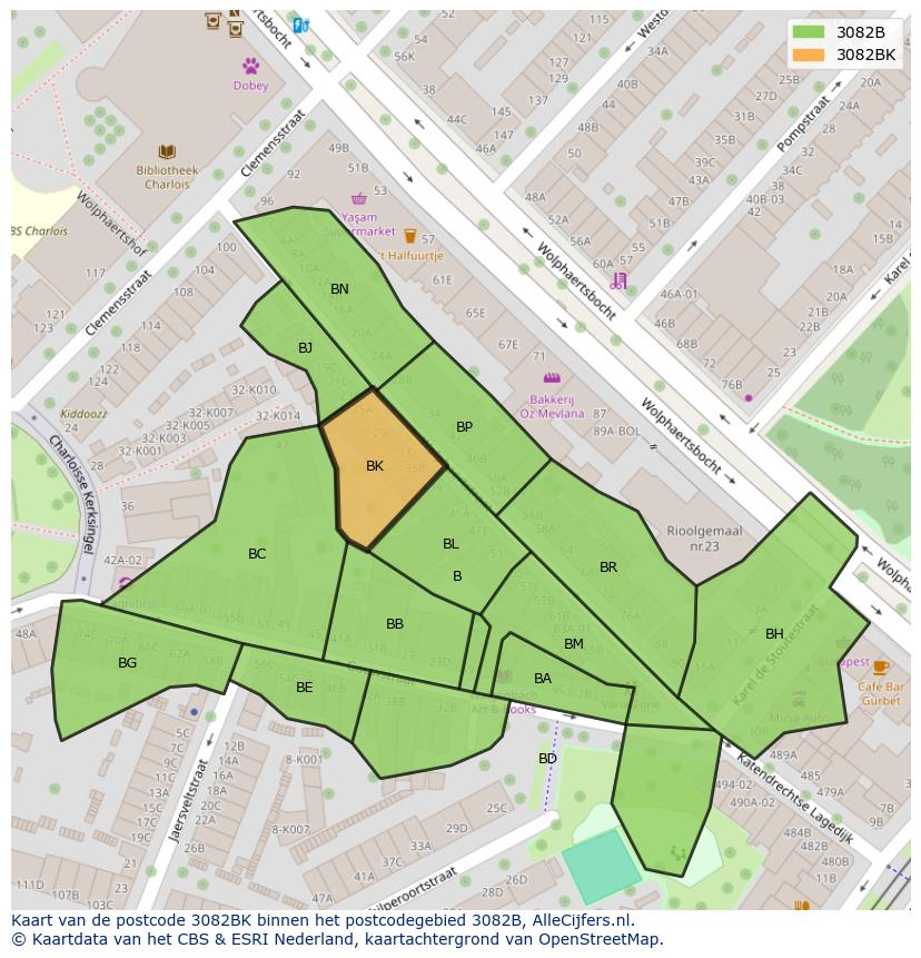 Afbeelding van het postcodegebied 3082 BK op de kaart.