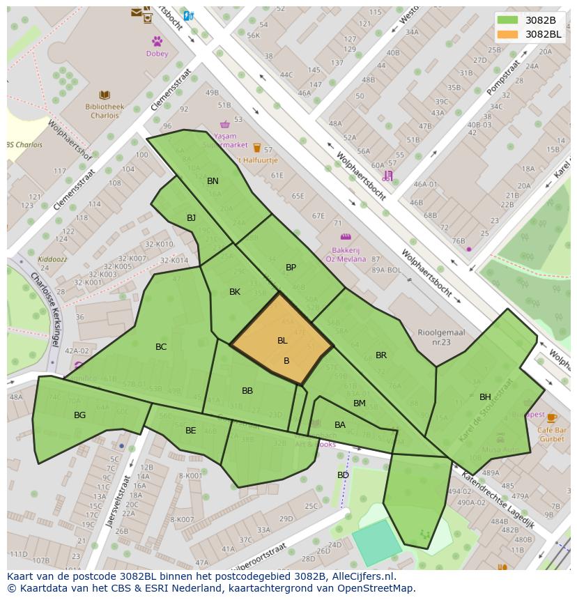 Afbeelding van het postcodegebied 3082 BL op de kaart.