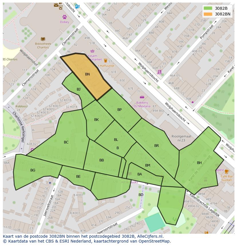 Afbeelding van het postcodegebied 3082 BN op de kaart.