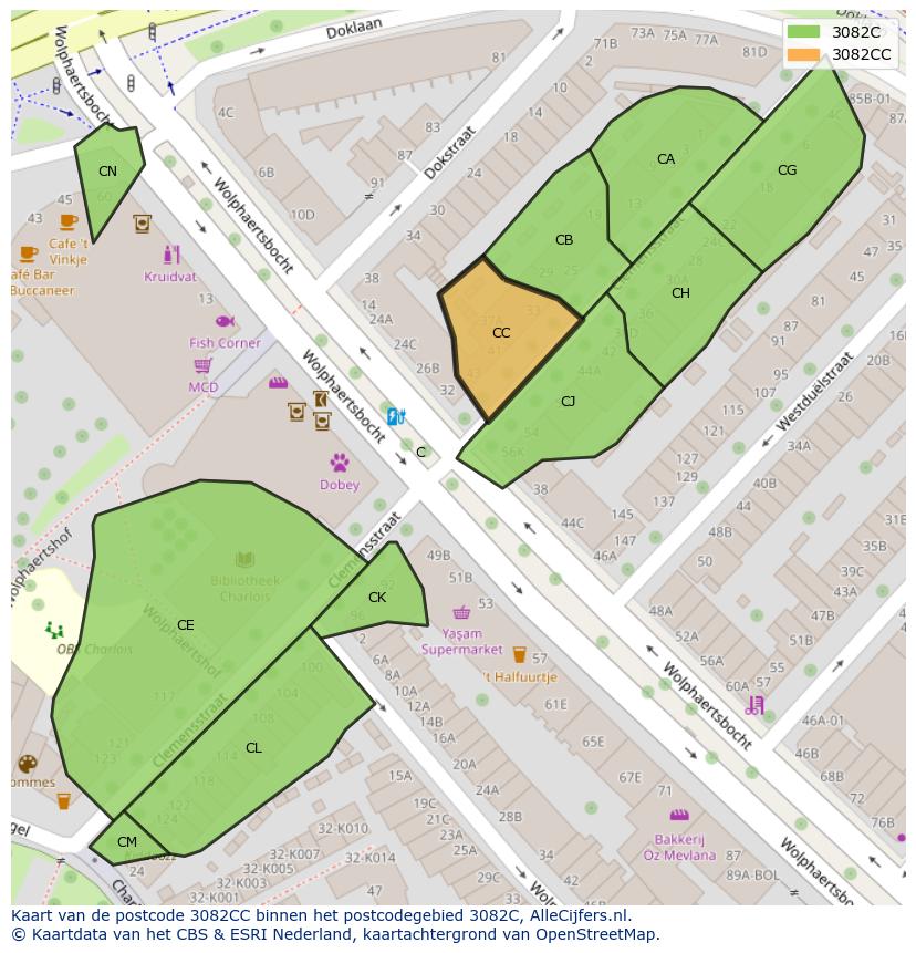 Afbeelding van het postcodegebied 3082 CC op de kaart.